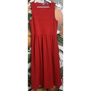 Draper James RSVP Small Sleeveless Scoop Neck Midi Dress Ribbed Pleated Red